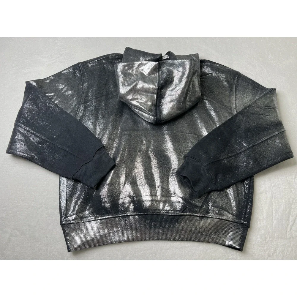 ZARA Womens Girls Metallic Silver Punk Gothic Rock Hoodie‎ Sweatshirt Size S - Picture 10 of 15